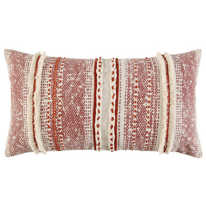 Brown Beige textural Bands Lumbar Pillow FurniFindUSA