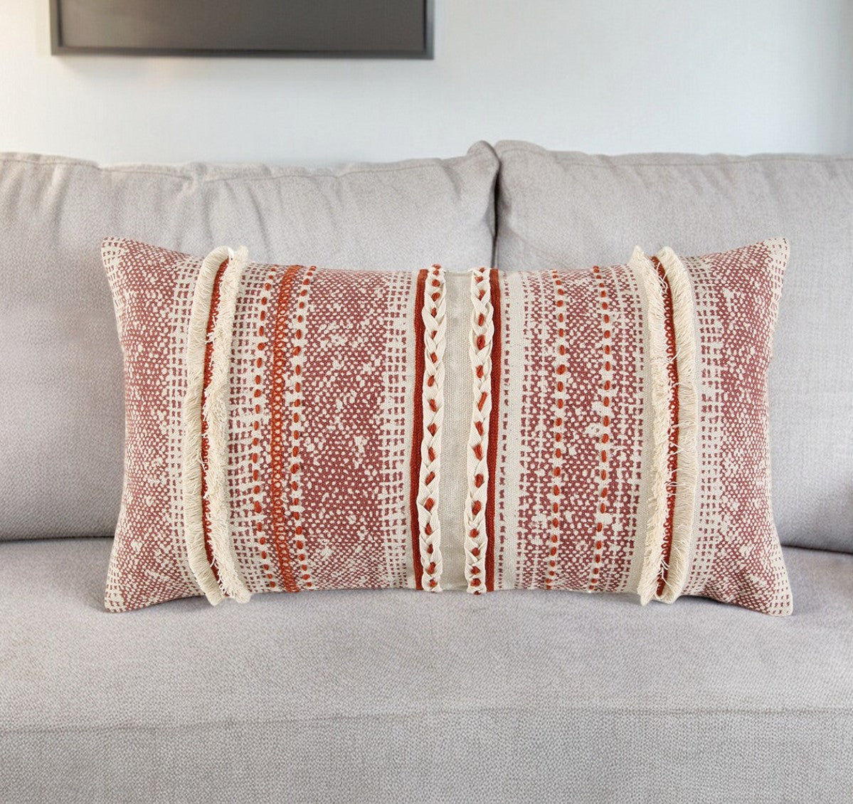 Brown Beige textural Bands Lumbar Pillow FurniFindUSA