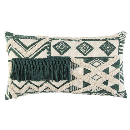 Ivory Green Geometric Boho Chic Lumbar Pillow FurniFindUSA