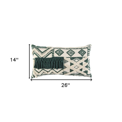 Ivory Green Geometric Boho Chic Lumbar Pillow HomeRoots