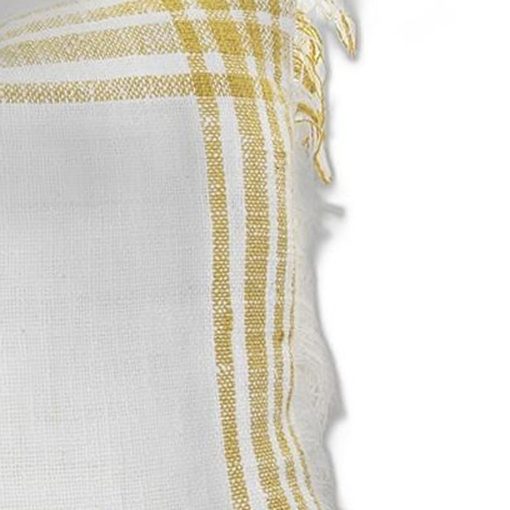 White Gold Open Plaid Textured Throw Pillow FurniFindUSA