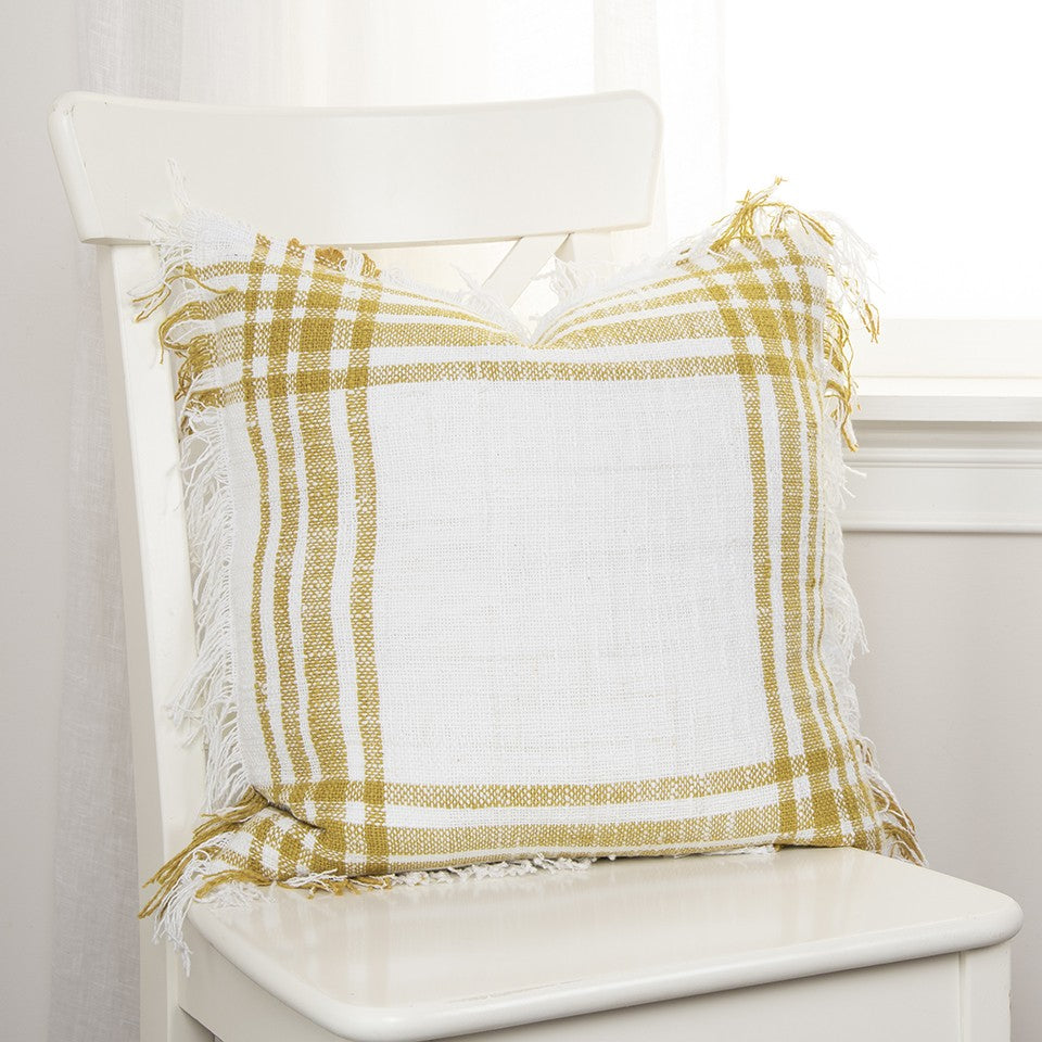 White Gold Open Plaid Textured Throw Pillow FurniFindUSA
