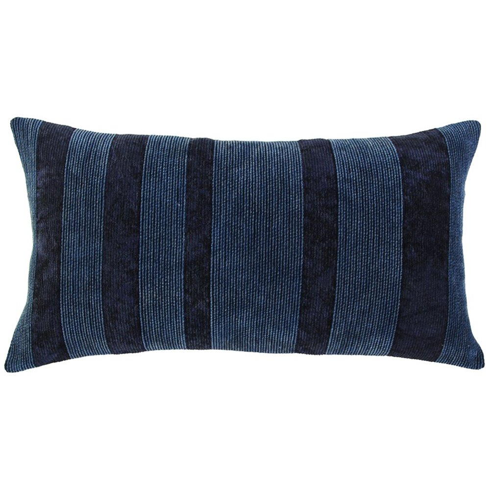 14" X 26" Navy Blue Lumbar Striped Cotton Throw Pillow — view 1