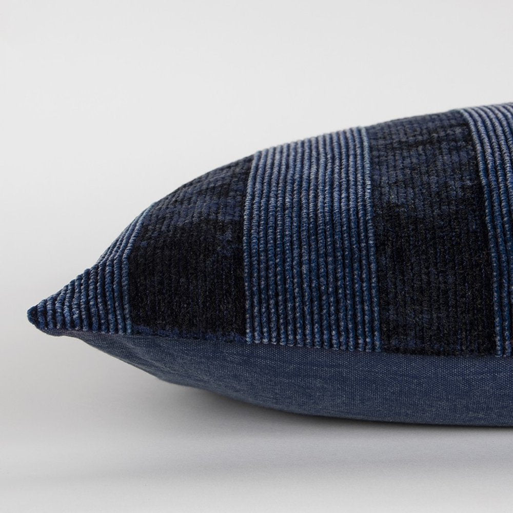 14" X 26" Navy Blue Lumbar Striped Cotton Throw Pillow — view 4