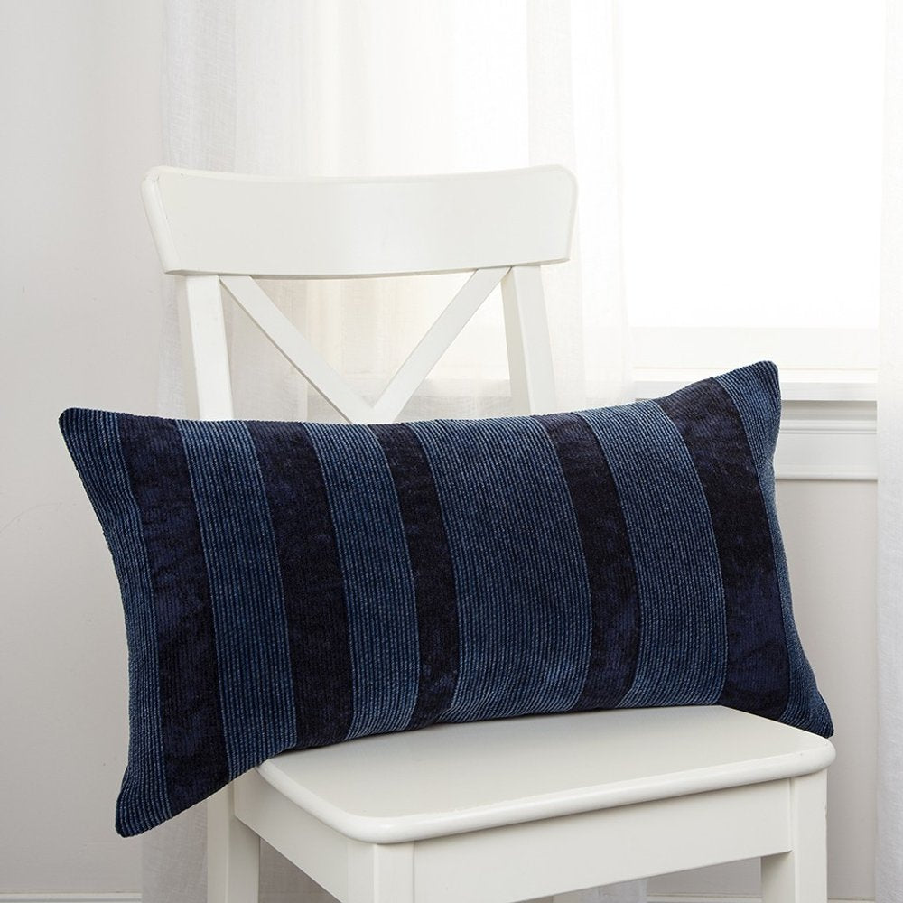 14" X 26" Navy Blue Lumbar Striped Cotton Throw Pillow HomeRoots