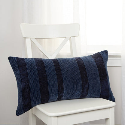14" X 26" Navy Blue Lumbar Striped Cotton Throw Pillow HomeRoots
