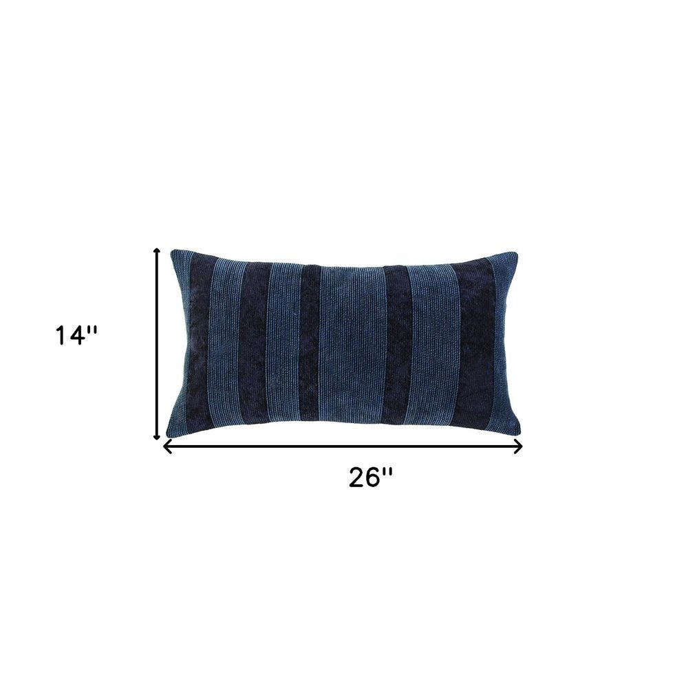 14" X 26" Navy Blue Lumbar Striped Cotton Throw Pillow — view 6