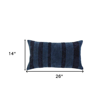 14" X 26" Navy Blue Lumbar Striped Cotton Throw Pillow HomeRoots