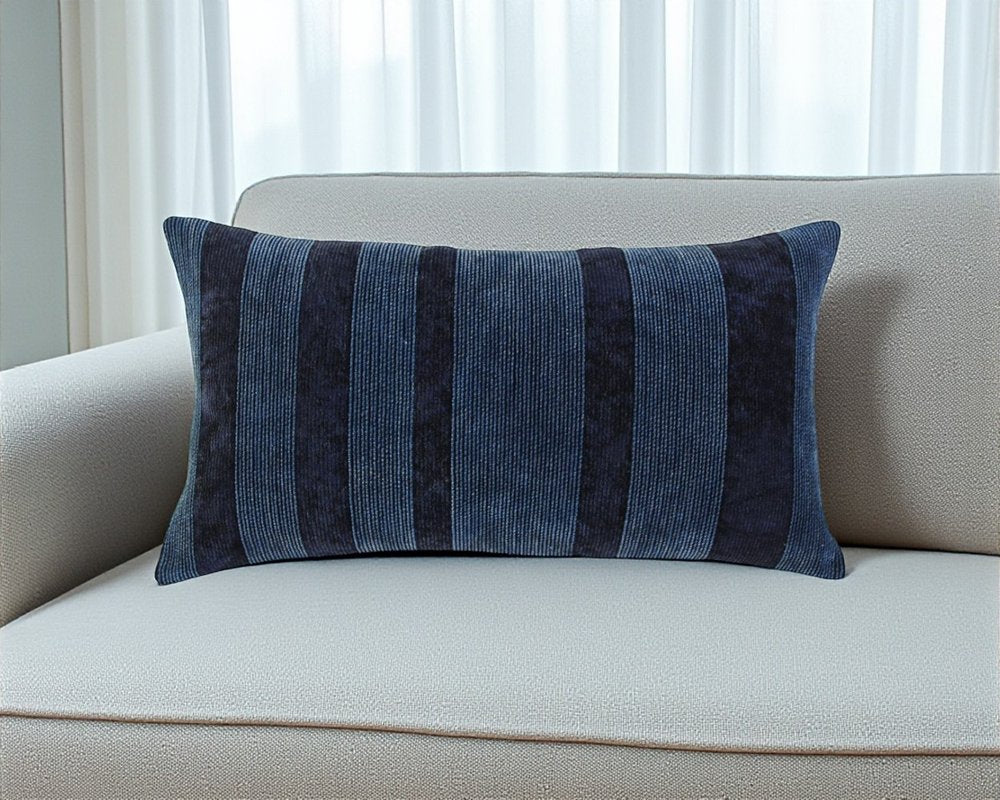 14" X 26" Navy Blue Lumbar Striped Cotton Throw Pillow — view 7