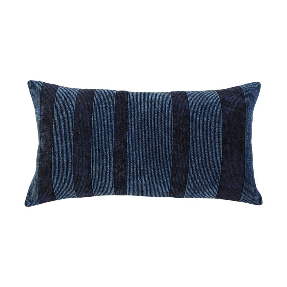 14" X 26" Navy Blue Lumbar Striped Cotton Throw Pillow — view 8