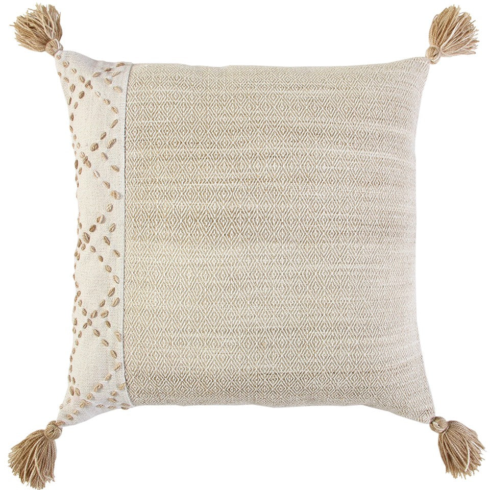 Ivory Blush Accent Stitch Color Block Throw Pillow FurniFindUSA