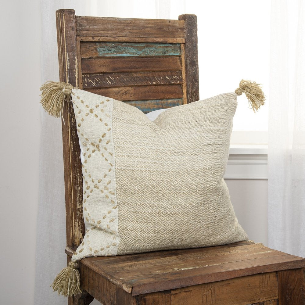 Ivory Blush Accent Stitch Color Block Throw Pillow HomeRoots