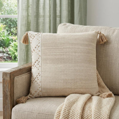 Ivory Blush Accent Stitch Color Block Throw Pillow HomeRoots