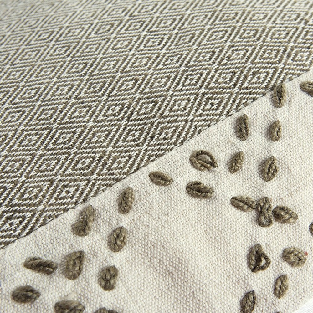 20" Taupe and Ivory Herringbone Cotton Throw Pillow With Tassels