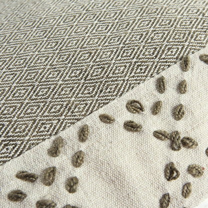 20" Taupe and Ivory Herringbone Cotton Throw Pillow With Tassels