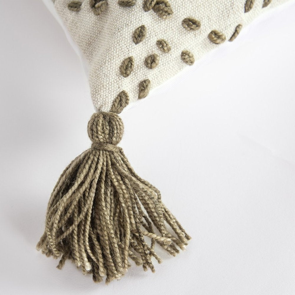 20" Taupe and Ivory Herringbone Cotton Throw Pillow With Tassels — view 3