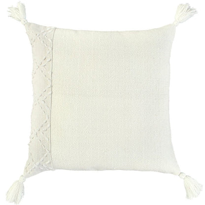 20" Ivory Herringbone Cotton Throw Pillow With Tassles HomeRoots