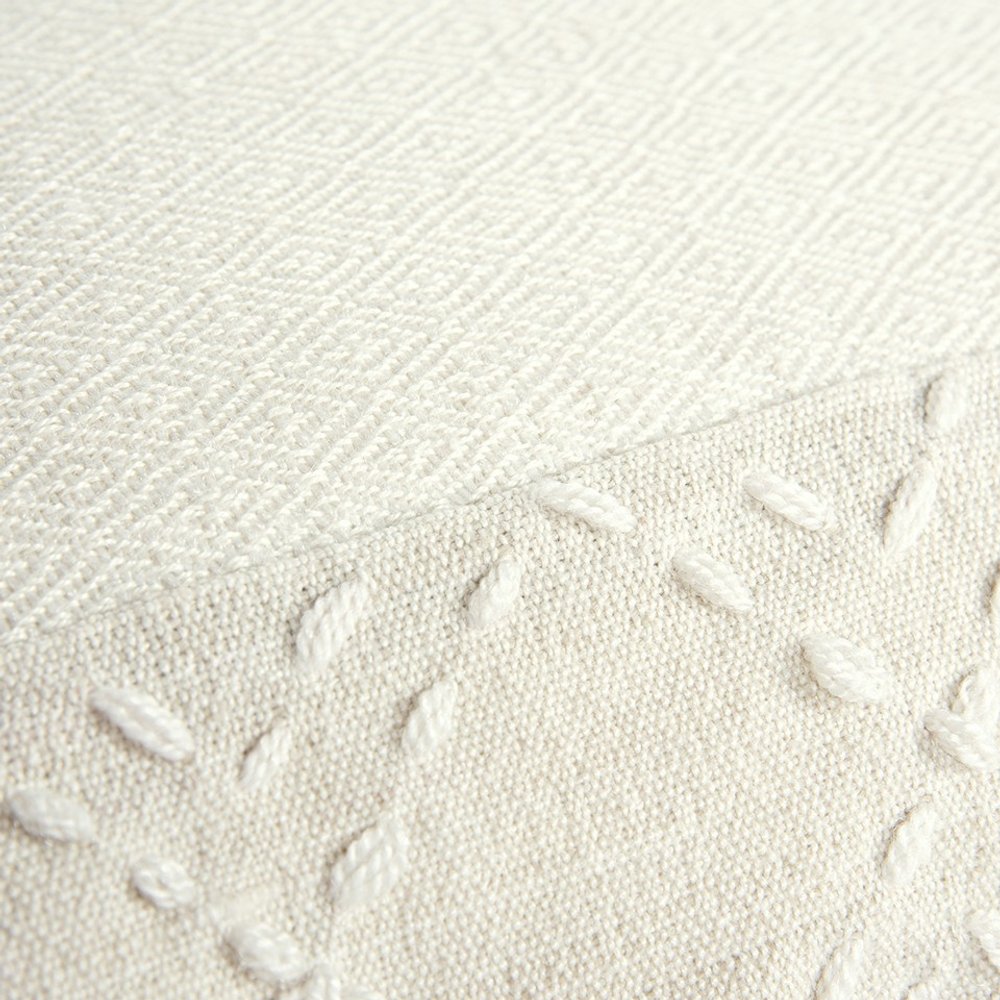 20" Ivory Herringbone Cotton Throw Pillow With Tassles HomeRoots