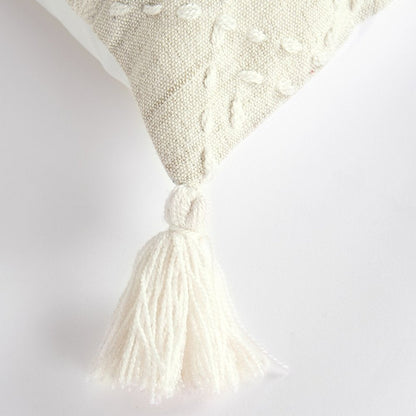 20" Ivory Herringbone Cotton Throw Pillow With Tassles HomeRoots