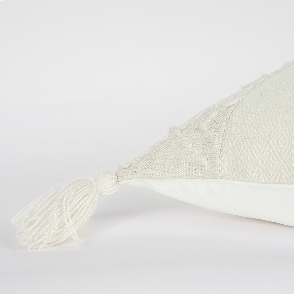 20" Ivory Herringbone Cotton Throw Pillow With Tassles — view 4