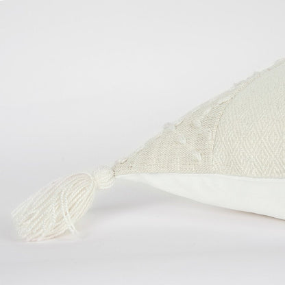 20" Ivory Herringbone Cotton Throw Pillow With Tassles HomeRoots