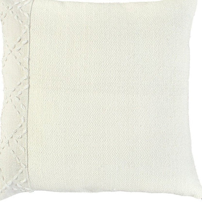 20" Ivory Herringbone Cotton Throw Pillow With Tassles HomeRoots