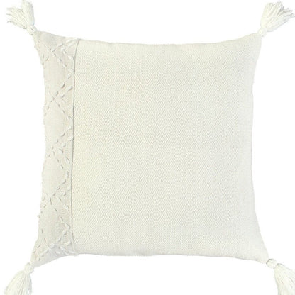 20" Ivory Herringbone Cotton Throw Pillow With Tassles HomeRoots