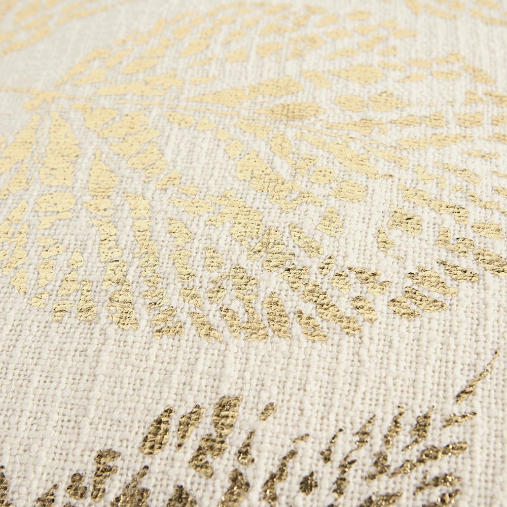 Ivory Gold Metallic Foil Leaf Pattern Throw Pillow — view 2