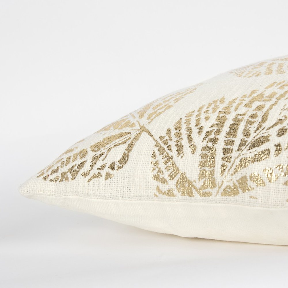Ivory Gold Metallic Foil Leaf Pattern Throw Pillow — view 4