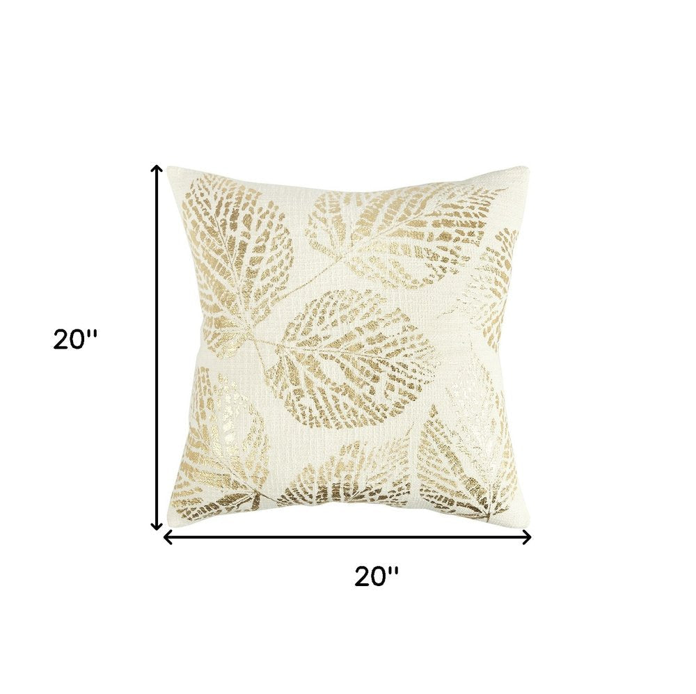 Ivory Gold Metallic Foil Leaf Pattern Throw Pillow — view 6