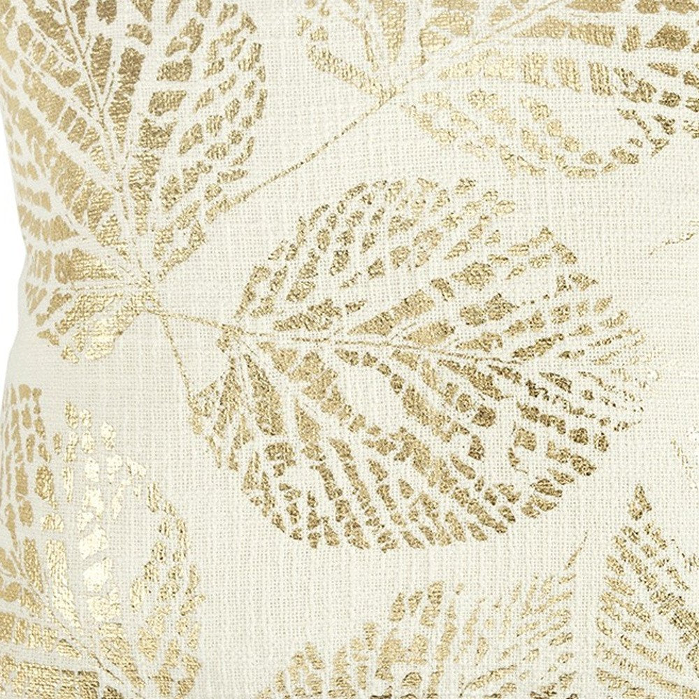 Ivory Gold Metallic Foil Leaf Pattern Throw Pillow — view 7