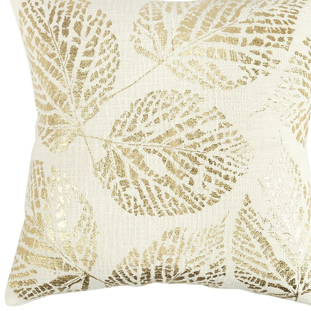 Ivory Gold Metallic Foil Leaf Pattern Throw Pillow — view 8