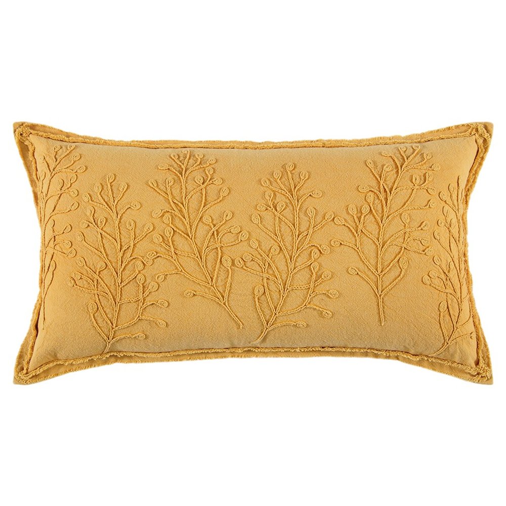 14" X 26" Yellow Botanical Throw Pillow With Embroidery — view 1
