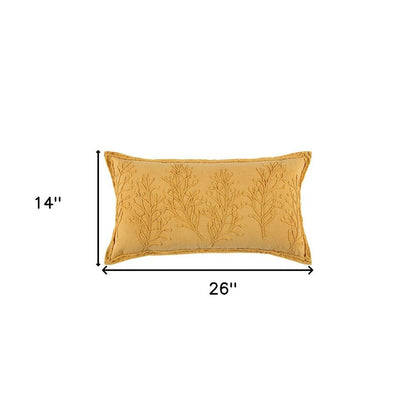 14" X 26" Yellow Botanical Throw Pillow With Embroidery HomeRoots
