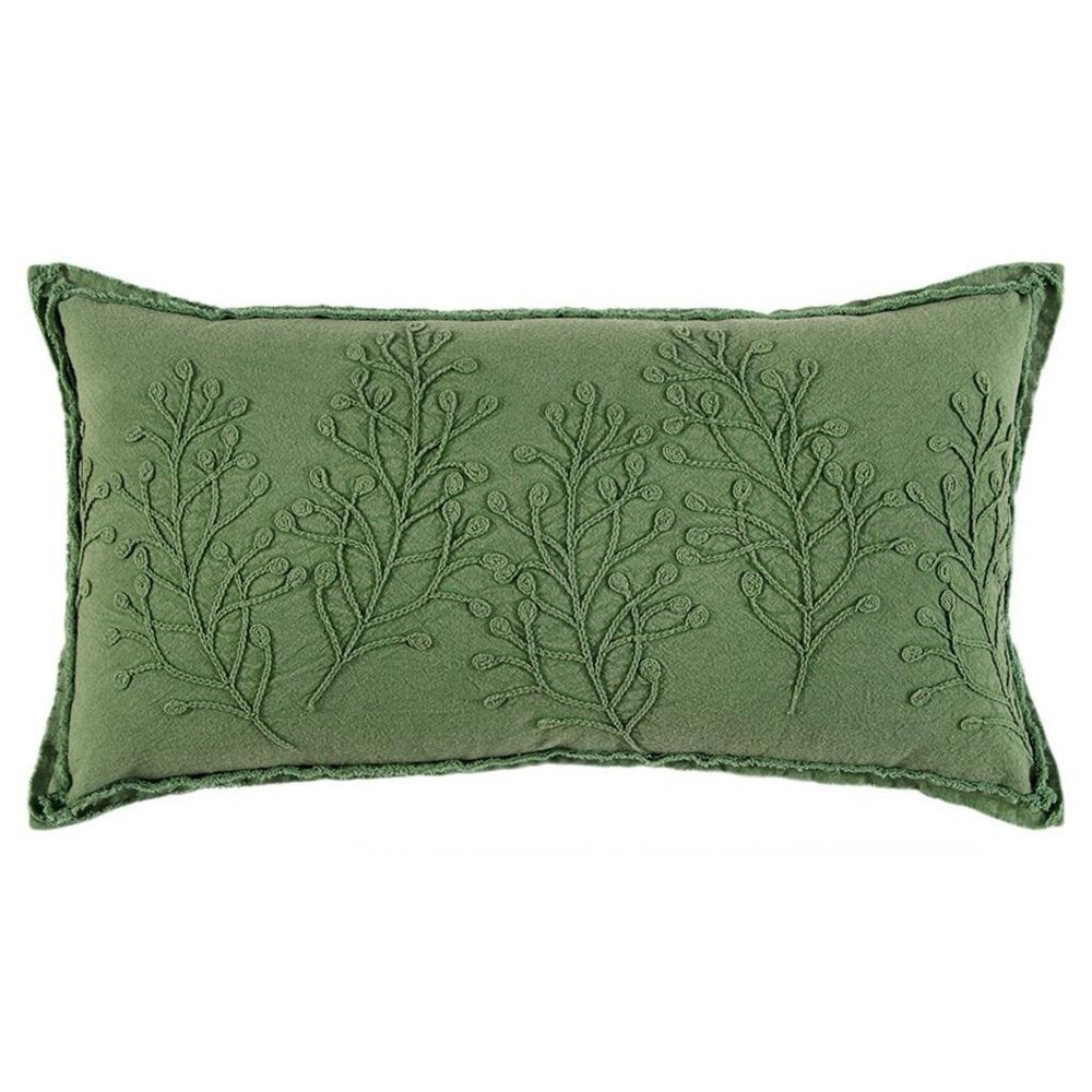14" X 26" Green Tone on Tone Botanical Throw Pillow With Embroidery HomeRoots