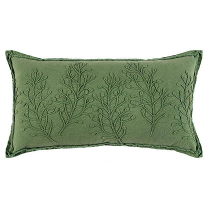 14" X 26" Green Tone on Tone Botanical Throw Pillow With Embroidery HomeRoots