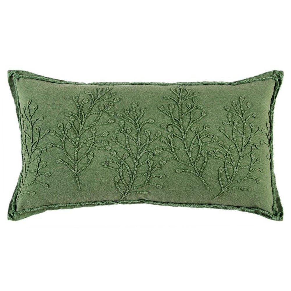 14" X 26" Green Tone on Tone Botanical Throw Pillow With Embroidery HomeRoots