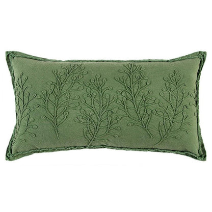 14" X 26" Green Tone on Tone Botanical Throw Pillow With Embroidery HomeRoots