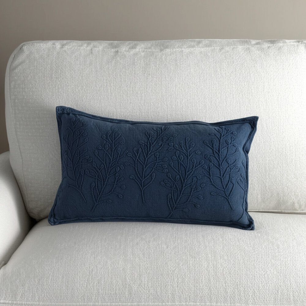 14" x 26" Navy Botanical Pattern Embroidered Lumbar Pillow — view 6