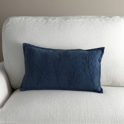 14" x 26" Navy Botanical Pattern Embroidered Lumbar Pillow HomeRoots