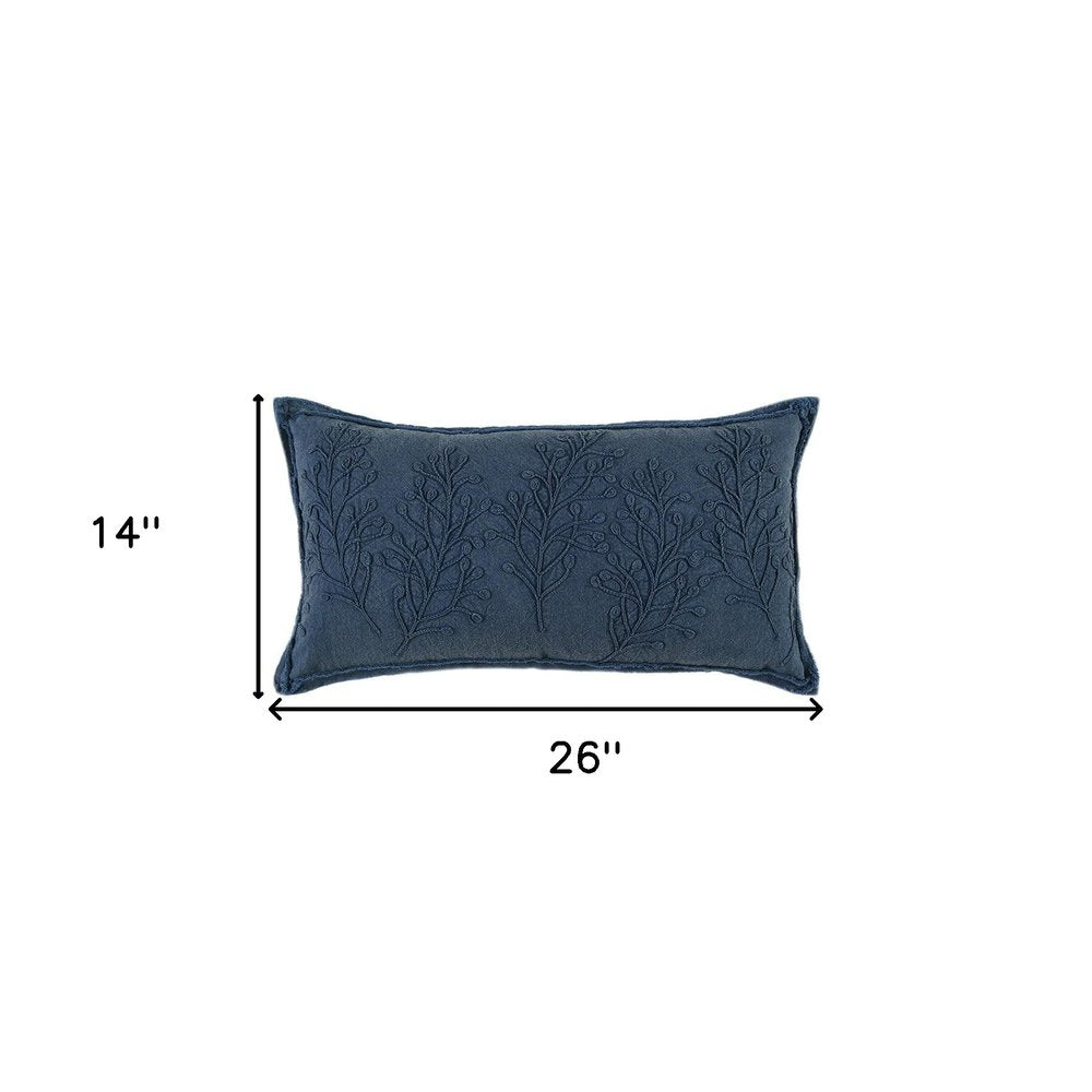 14" x 26" Navy Botanical Pattern Embroidered Lumbar Pillow — view 3