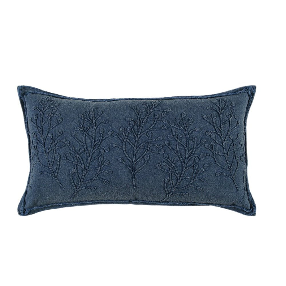 14" x 26" Navy Botanical Pattern Embroidered Lumbar Pillow HomeRoots