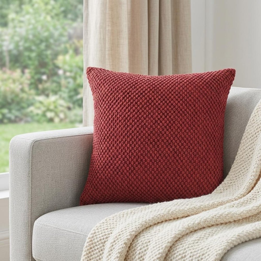 20" Merlot Cotton Throw Pillow with Nubby Texture — view 2