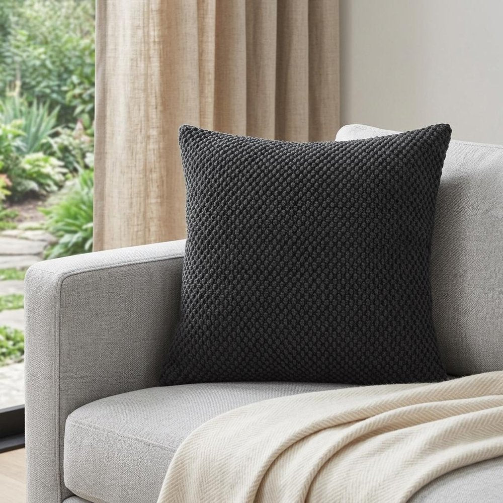 20" Black Nubby Textured Modern Throw Pillow — view 6