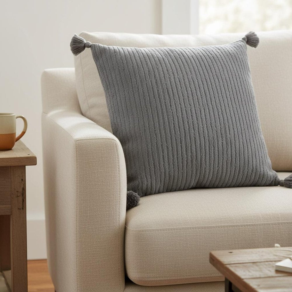 Gray Solid Tonal Abstract Stripe Throw Pillow — view 6