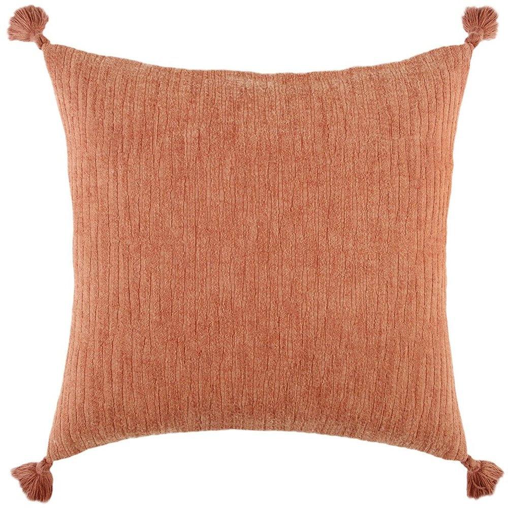 20" Terra Cotta Cotton Textural Stripe Throw Pillow with Tassels — view 1