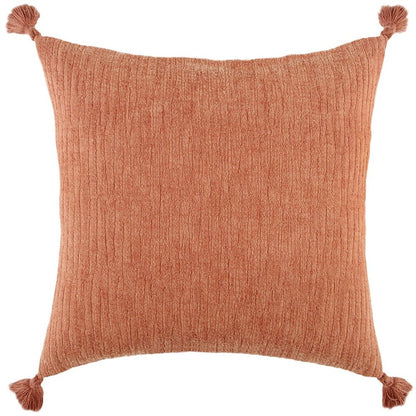 20" Terra Cotta Cotton Textural Stripe Throw Pillow with Tassels
