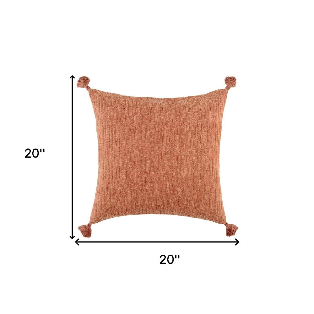 20" Terra Cotta Cotton Textural Stripe Throw Pillow with Tassels — view 3