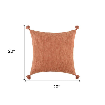 20" Terra Cotta Cotton Textural Stripe Throw Pillow with Tassels