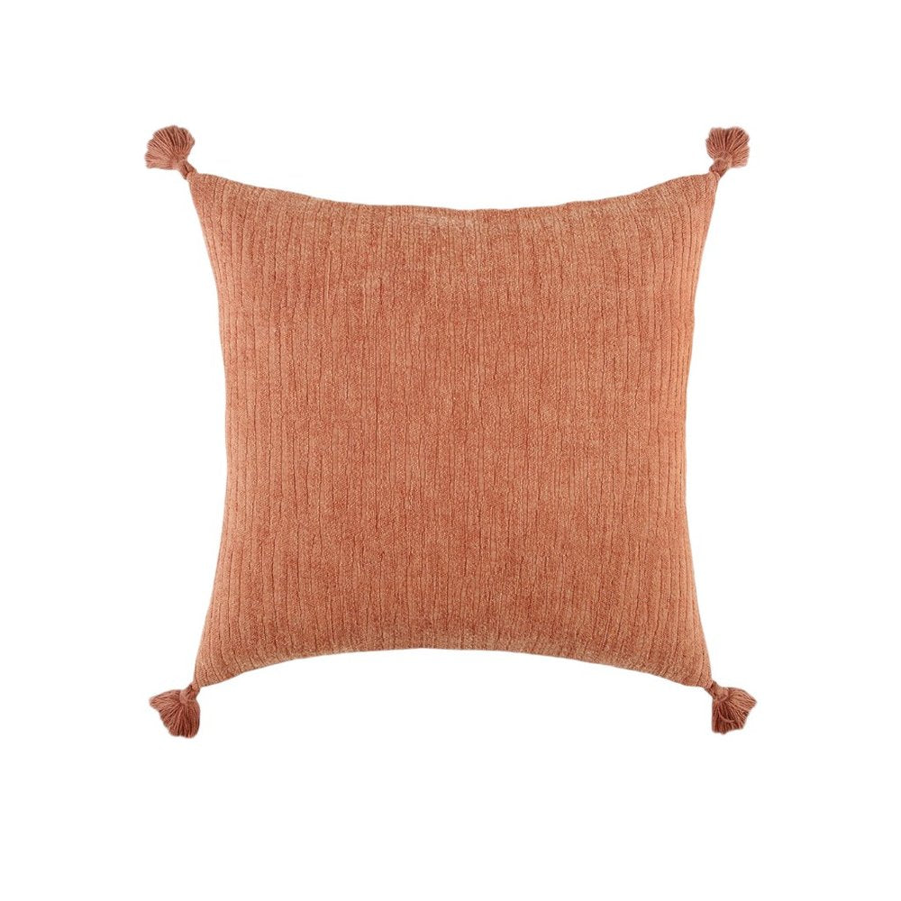 20" Terra Cotta Cotton Textural Stripe Throw Pillow with Tassels — view 4